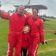 Glen Brookes, with daughter India, and fellow wing walker Jess Ball