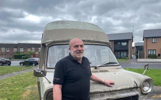 VICTORY: Mike Perkins is now allowed to park Bunty - the 1972 Ford Transit Landliner CI Motorhome - back on his drive in Cranham Drive, Warndon, Worcester