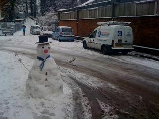 The Worcester News snowman. Later killed by a gang of yobs who also stole his hat.