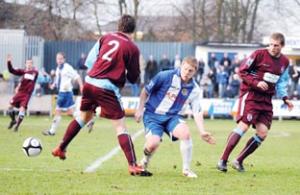 Worcester City midfielder Matt Birley (centre) is still struggling to overcome medial ligament damage to his right knee.
