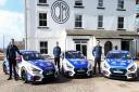 ExcelR8's drivers Tom Chilton [LEFT], Ronan Pearson [CENTRE] and Tom Ingram [RIGHT] present the Droitwich-based team's new livery for 2024