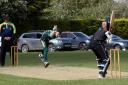 Adam Davies putting everything into his bowling for Bartestree and Lugwardine firsts