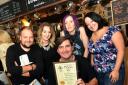 Weavers Real Ale House licensee Dean Cartwright (front centre) with staff Jim Wasko, Emma George, Brooke Cope and Alanah Jones. Picture by Colin Hill