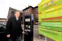 NEW WAY TO PAY: Worcester City Council cabinet member for economic prosperity, Councillor Marc Bayliss trying out  the ticket machine, installed in the Cornmarket car park, which is the first for the city and will take credit and debit cards.
