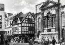 Worcester city centre's The Shambles with St Swithun’s Church and by Church Street pictured by Michael Dowty in around 1961