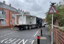 A HGV makes its way down the narrow streets of Barbourne to Gheluvelt Park