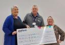 Platform’s Community Engagement Officer, Paul Edwards (centre) is pictured with Bev Bevan (left) and Beth Walsh (right) from the Worcester TheatreMakers, receiving the £2,580 Community Chest Fund cheque.