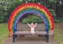 Isla Gibb enjoying the rainbow arch, part of last year’s Droitwich in Bloom