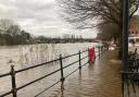 FLOODS: The river Severn in Worcester this morning where floodwaters have spilled onto South Quay
