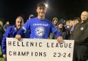 CELEBRATION: Kyle Belmonte celebrates Worcester City becoming champions of the Hellenic League.