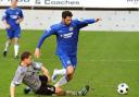 CLOSED DOWN: City winger Danny Edwards takes on his marker in the FA Trophy defeat to Harrogate.