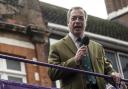 UKIP: Nigel Farage during his party's referendum Brexit Battle Bus tour in Kingston, London today - his deputy Paul Nuttall is coming to Worcester this Thursday.