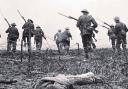 CHARGE: Scene from The Battle of the Somme film as British troops charge towards German lines.
