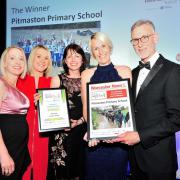 Worcester Bosch CEO Carl Arntzen presents the award to the team Pitmaston Primary School at the Worcester News Worcestershire Education Awards 2019, held at the University of Worcester Arena. Pic Jonathan Barry 20.6.19.