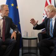 BREXIT: European Council President Donald Tusk meets with Prime Minister Boris Johnson at the United Nations Headquarters in New York. Pic. Stefan Rousseau/PA Wire.