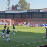 Ashley Vincent coaching Cheltenham Town youngsters on Tuesday night at Aggborough for the pre-season clash between Kidderminster Harriers and Cheltenham Town. Pic: Jon Palmer