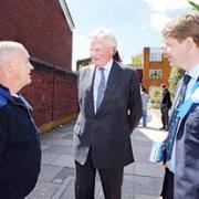 CHAT: From left, Kelvin Smith talks to Lord Heseltine and Tory candidate Robin Walker as the Conservatives canvass in Blackpole and Warndon.