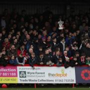 Kidderminster Harriers fans in the stands during the Emirates FA Cup third round match at the Aggborough Stadium, Kidderminster. Picture date: Saturday January 8, 2022. Photo: PA
