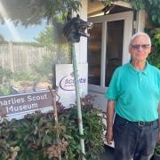 Charlie Rowberry and the Scout museum in his garden