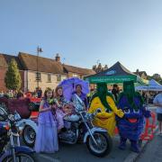 The Plums with the Pershore Plum Royalty at the bike meet on Thursday, August 25