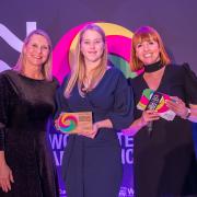 L-R: University of Worcester representative with Anja Seymour,  alongside host of the awards, Cally Beaton.