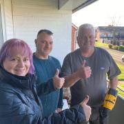 RESULT: L-R Cllr Jill Desayrah, resident Wayne Penn and workman Lloyd Hill after work at Crickley Drive, Warndon, Worcester