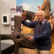 UNIQUE: Colonel Stamford Cartwright with the propeller grave marker to Herbert Cutler which he transported in person to the In Flanders Fields Museum in Ypres