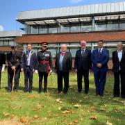 The flag raising ceremony at County Hall in Worcester. (L to R) David Williams, Tony Hall, Cllr Kyle Daisley, Dr Gilbert Greenall, Cllr Alan Amos, Cllr Richard Morris, Andrew Spice and Marlene Williams