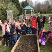 Year one children celebrating after hearing the grant news