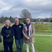 L to R: Matt Bulford, Dame Harriett Baldwin MP, Mike Pardey and Edoardo Bedin pictured in front of Witley Court's east parterre