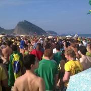 FOOTBALL CRAZY: Brazil fans on Copacabana Beach