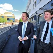 Matthew Hancock, Minister of State for Business and Enterprise, and Minister of State for Energy, with Robin Walker, during his visit to the Heart of Worcestershire College, Worcester. Pic Jonathan Barry 29.4.15  1815868703 (24665063)