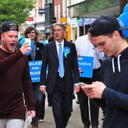 HOPE: Foreign Secretary Philip Hammond during his visit to Worcester High Street.