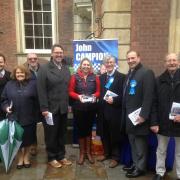 VISIT: Home Office minister Karen Bradley, centre, with Conservative councillors and activists in Worcester.