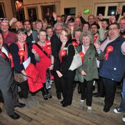 JUBILANT: Members of Worcester Labour Party celebrating this morning.