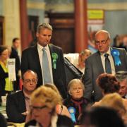 GREEN: Councillor Louis Stephen, left, at the elections earlier this month.
