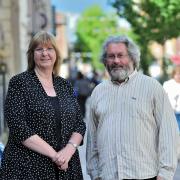 DUO: Labour Councillor Adrian Gregson, the new leader of Worcester City Council, with new deputy leader Councillor Joy Squires outside the Guildhall. Picture by Jonathan Barry. 201604920