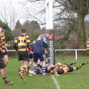 Evesham under 15s score their second try at Berry Hill. Picture: RALPH HAINS