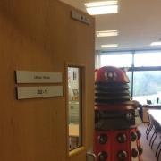EXTERMINATE: A Dalek, looking to wipe out any mutants at County Hall.