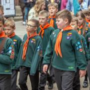 Scouts on parade through Worcester city centre