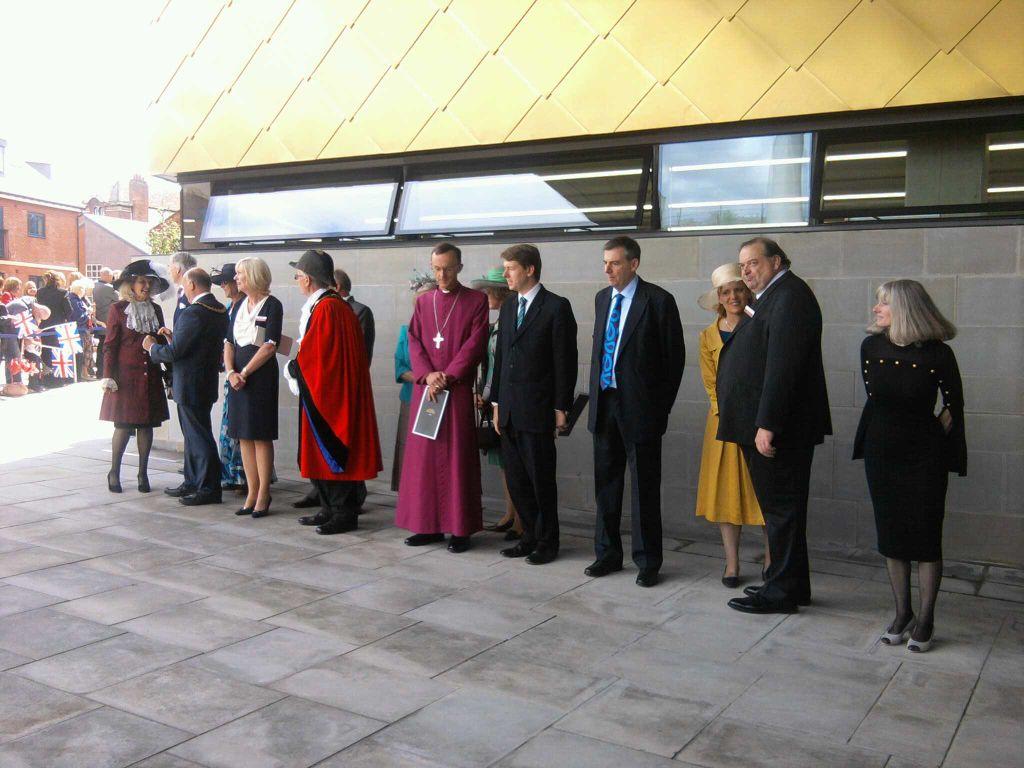 The great and the good line up ready for the Queen's arrival at the Hive. Pic by reporter liz Sweetman via Twitter.