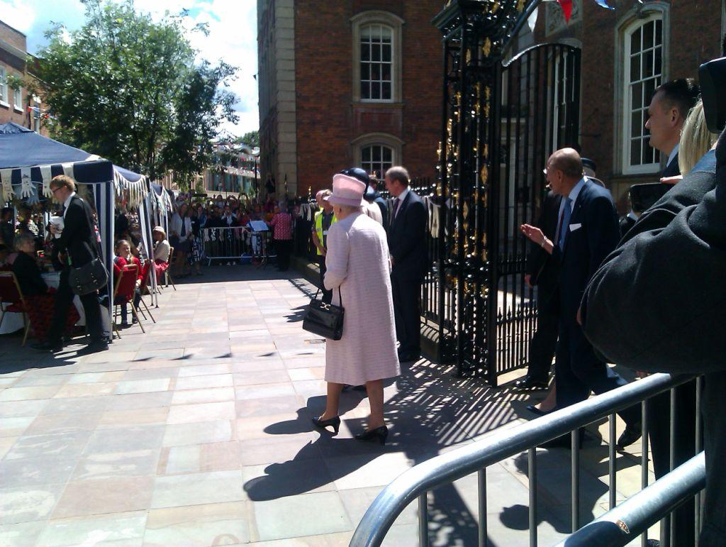 The Queen and Prince Phillip leave the Guildhall after lunch. Picture by reporter Sarah Davies via Twitter.