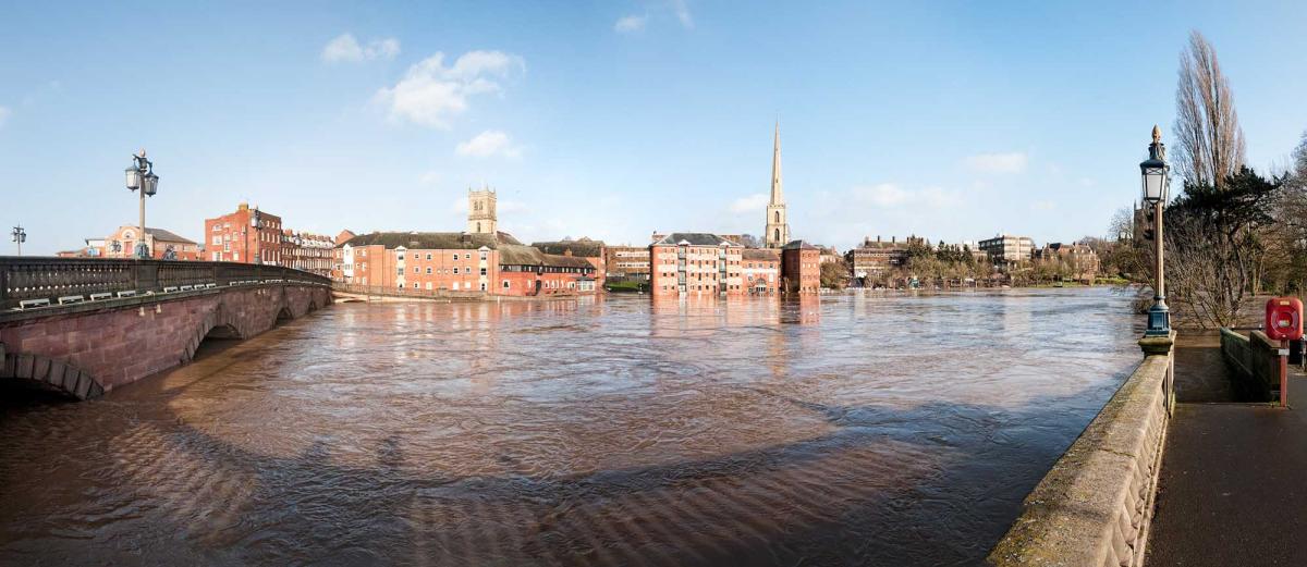 Looking across the Severn to South Quay, Worcester, by Clive Haynes