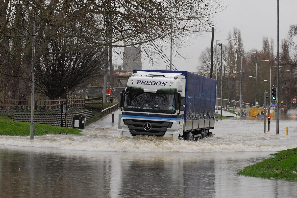 A truck drives through the flood water on Hylton Road, Worcester. 0714520421