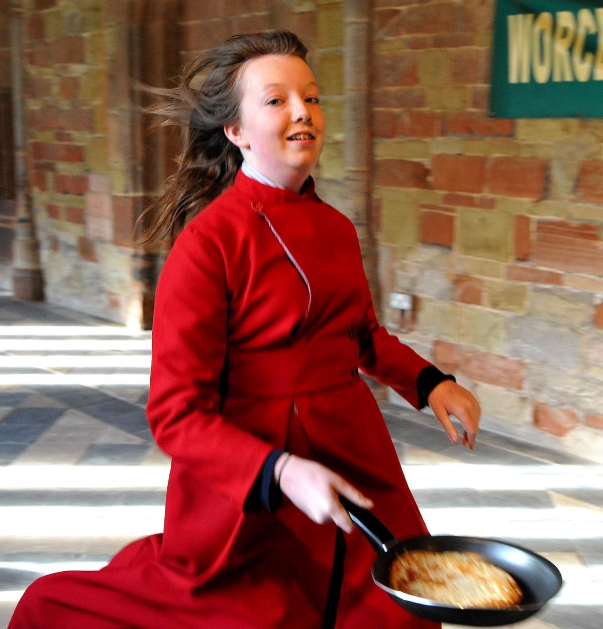 Worcester Cathedral Choir Annual Pancake Races around the Cathedral Cloisters