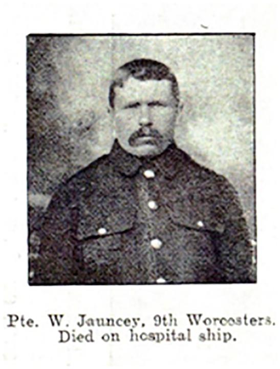 William Jauncey, died on a hospital ship of wounds suffered at Gallipoli. Buried at sea.