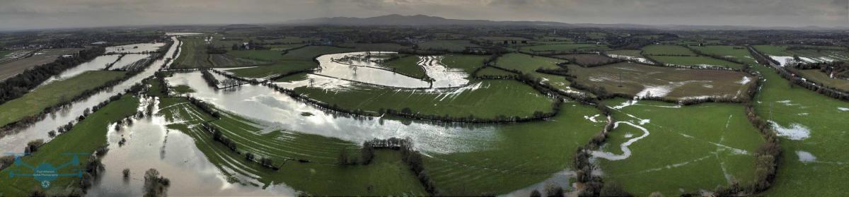 Panoramic shot of flooding at Nafford Weir, near Pershore. Picture by Paul Attwood Aerial Photography paapitd@outlook.com