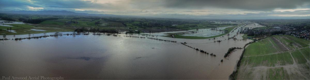 A panoramic view of flooding at Kempsey, near Worcester.  Picture by Paul Attwood Aerial Photography paapitd@outlook.com