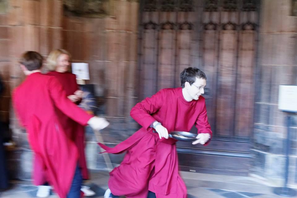 Worcester Cathedral choir pancake race 2016