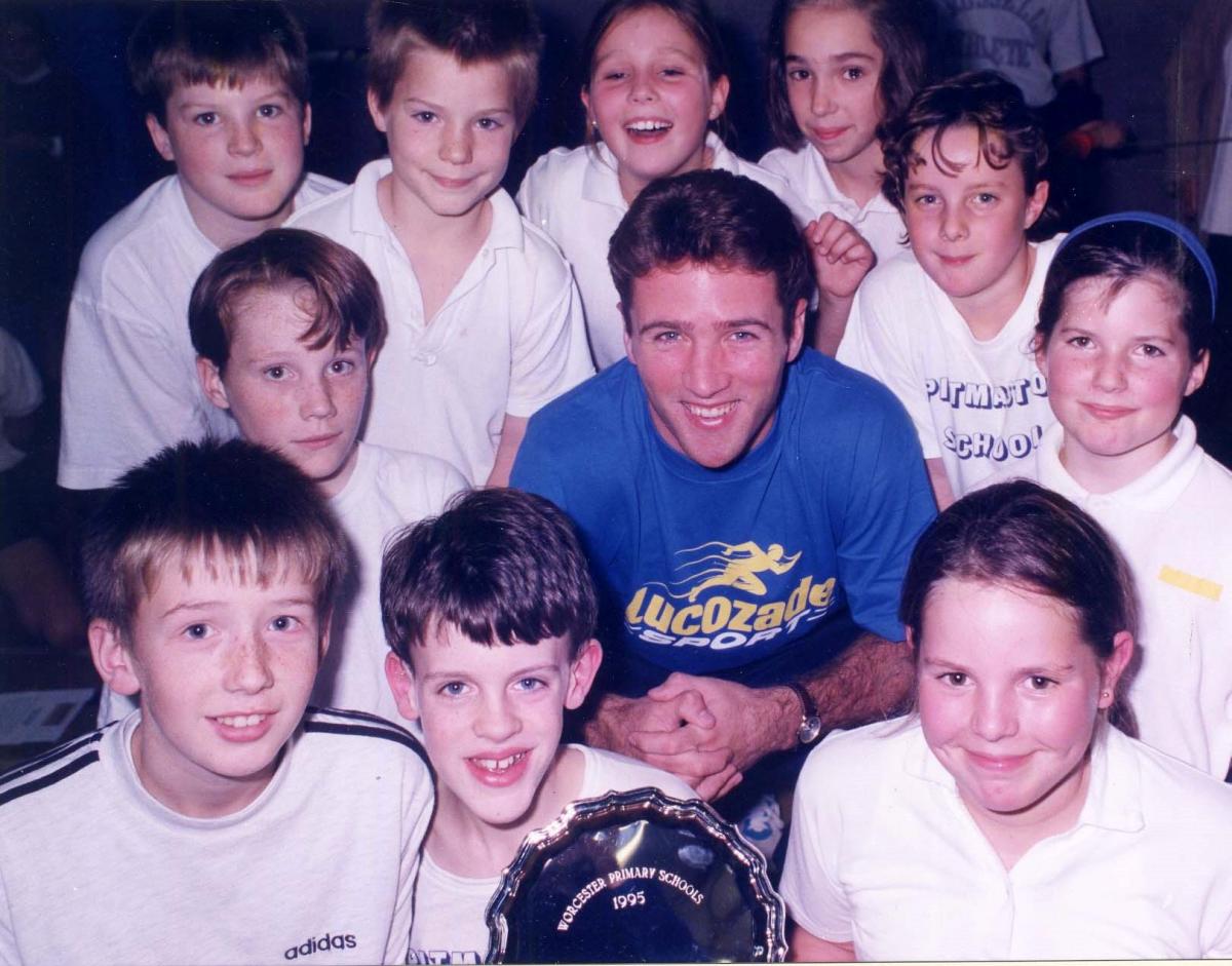 Perdiswell Leisure Centre - Rugby star Phil de Glanville coaching at a sports day in 1995